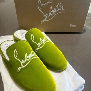 Christian Louboutin Green Velvet Slippers